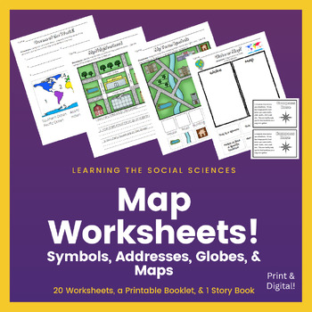 Preview of Map Worksheets: Symbols, Addresses, Streets, Maps & Globes: Print & Digital