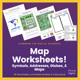 Map Worksheets: Symbols, Addresses, Streets, Maps & Globes