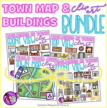 Preview of Town Map and Buildings clip art bundle