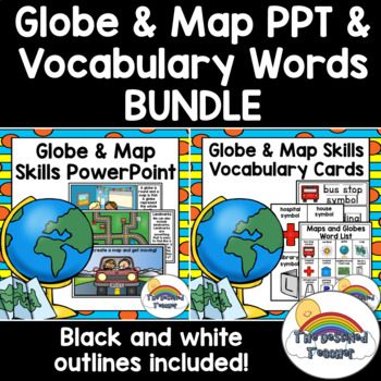 Preview of Map and Globe PowerPoint & Vocabulary Words BUNDLE | Globe and Map PPT