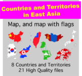 Map and flag of East Asia countries and Territories- 8 countries