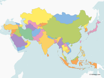 Preview of Map of Asia with multicolor Countries