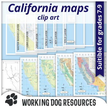 Preview of 6 maps of California: For grades 7 - 9