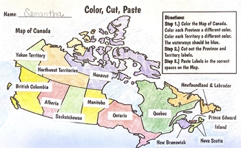 Preview of Map of Canada- Color, Cut, Paste Activity