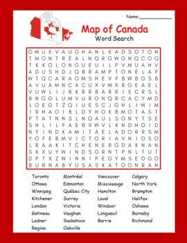 Preview of Map of Canada Word Search - Canada Geography Worksheet