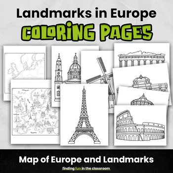 Preview of Map of Europe Activities & European Landmark coloring pages