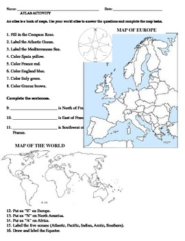 Preview of Map of Europe -- Atlas Activity