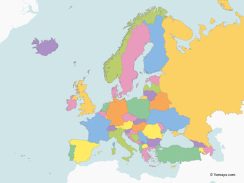 Preview of Map of Europe with multicolor Countries
