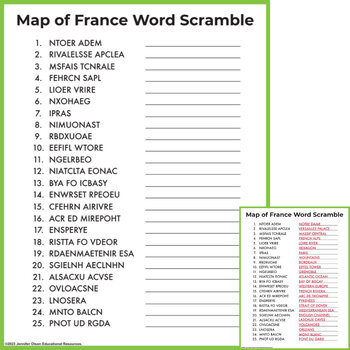 Preview of Map of France Word Scramble