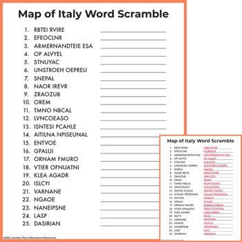 Preview of Map of Italy Word Scramble