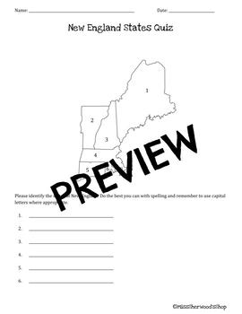 Map Of New England States Quiz By Miss Sherwood S Shop Tpt
