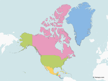 Preview of Map of North America with multicolor Countries