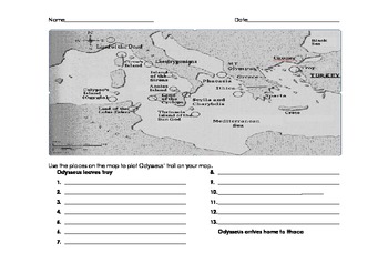 Preview of Map of Odysseus' Journey in The Odyssey with Guided Notes and Quiz