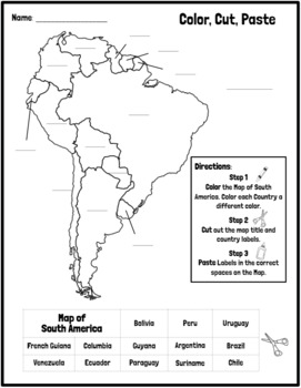 Map of South America- Color, Cut, Paste Activity | TPT