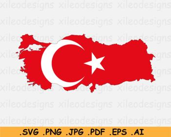 Preview of Map of Turkey with the Turkish National Flag - SVG PNG JPG PDF EPS AI