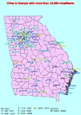 Map of large cities in the state of Georgia ranked by population