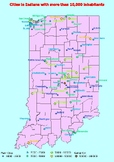 Map of large cities in the state of Indiana ranked by population