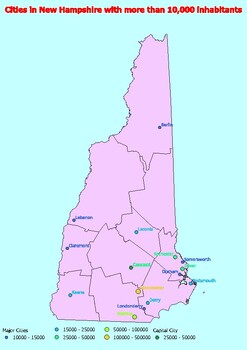Preview of Map of large cities in the state of New Hampshire ranked by population