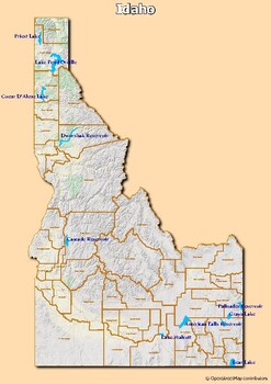 Preview of Map of major rivers and map of major lakes in the state of Idaho, USA