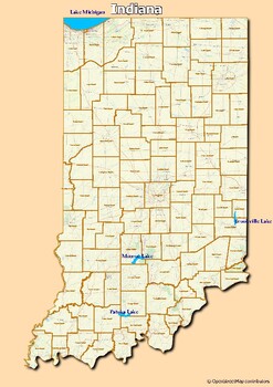 Preview of Map of major rivers and map of major lakes in the state of Indiana, USA