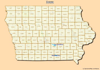 Preview of Map of major rivers and map of major lakes in the state of Iowa, USA