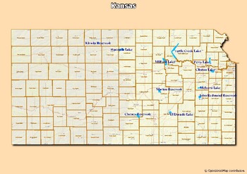 Preview of Map of major rivers and map of major lakes in the state of Kansas, USA