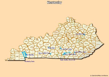 Preview of Map of major rivers and map of major lakes in the state of Kentucky, USA