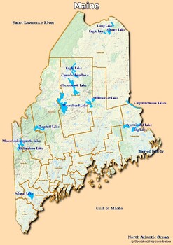 Preview of Map of major rivers and map of major lakes in the state of Maine, USA