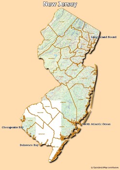 Preview of Map of major rivers and map of major lakes in the state of New Jersey, USA