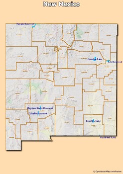 Preview of Map of major rivers and map of major lakes in the state of New Mexico, USA