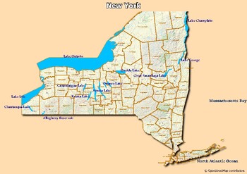 Preview of Map of major rivers and map of major lakes in the state of New York, USA