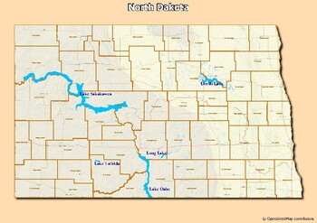 Preview of Map of major rivers and map of major lakes in the state of  North Dakota, USA