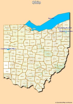 Preview of Map of major rivers and map of major lakes in the state of Ohio, USA