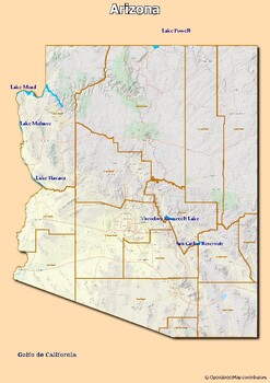 Map of rivers and map of lakes in the state of Arizona, USA by World ...