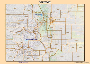 Preview of Map of rivers and map of lakes in the state of  Colorado, USA