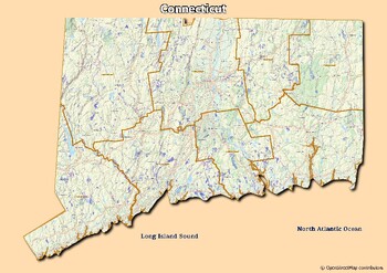 Preview of Map of rivers and map of lakes in the state of Connecticut, USA