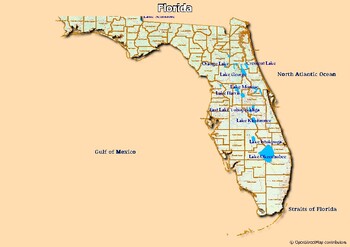Preview of Map of rivers and map of lakes in the state of Florida, USA