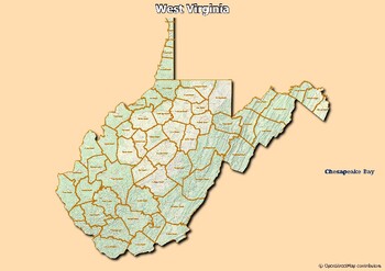 Preview of Map of rivers and map of lakes in the state of  West Virginia, USA