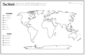 map of the continents and oceans to label teaching resources tpt