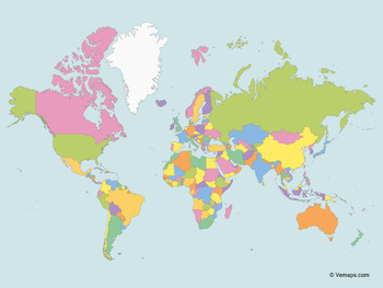 Preview of Map of the World with multicolor Countries (Mercator projection)