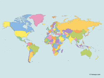 Preview of Map of the World with multicolor Countries (Miller projection)