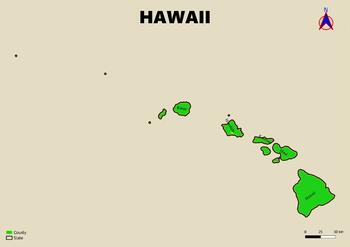 Preview of Map of the state of Hawaii in the USA with regions, counties labeled