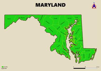 Preview of Map of the state of Maryland in the USA with regions, counties, labeled