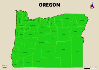 Preview of Map of the state of Oregon in the USA with regions, counties labeled