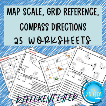Preview of Map skills-scale, grid reference, compass directions (Differentiated)