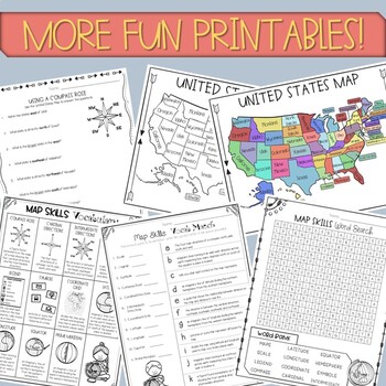 map skills and types of maps printables activities pack tpt