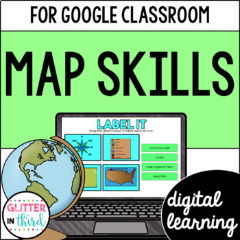Preview of Map skills & reading a map activities for Google Classroom Digital
