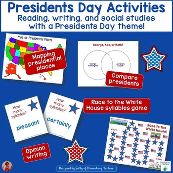 Preview of Mapping, Comparing, Syllables, and Opinion Writing with a President Theme