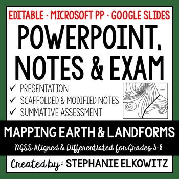 Preview of Mapping Earth and Landforms PowerPoint, Notes & Exam - Google Slides