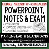 Mapping Earth and Landforms PowerPoint, Notes & Exam - Goo